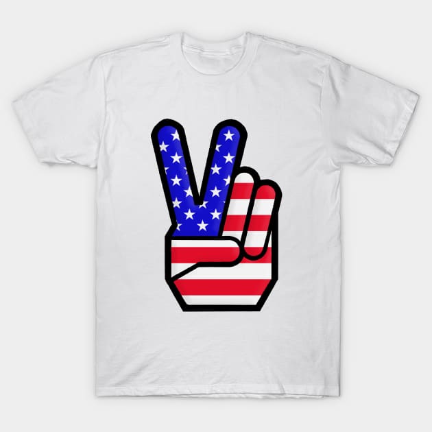 USA Peace Sign Hand Gesture T-Shirt by DankFutura